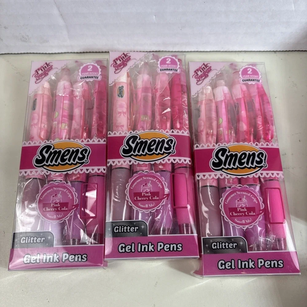 Smens Gel Black Ink Pens Bubble Gum Cotton Candy Cherry Cola Scented 3 Pack of 4